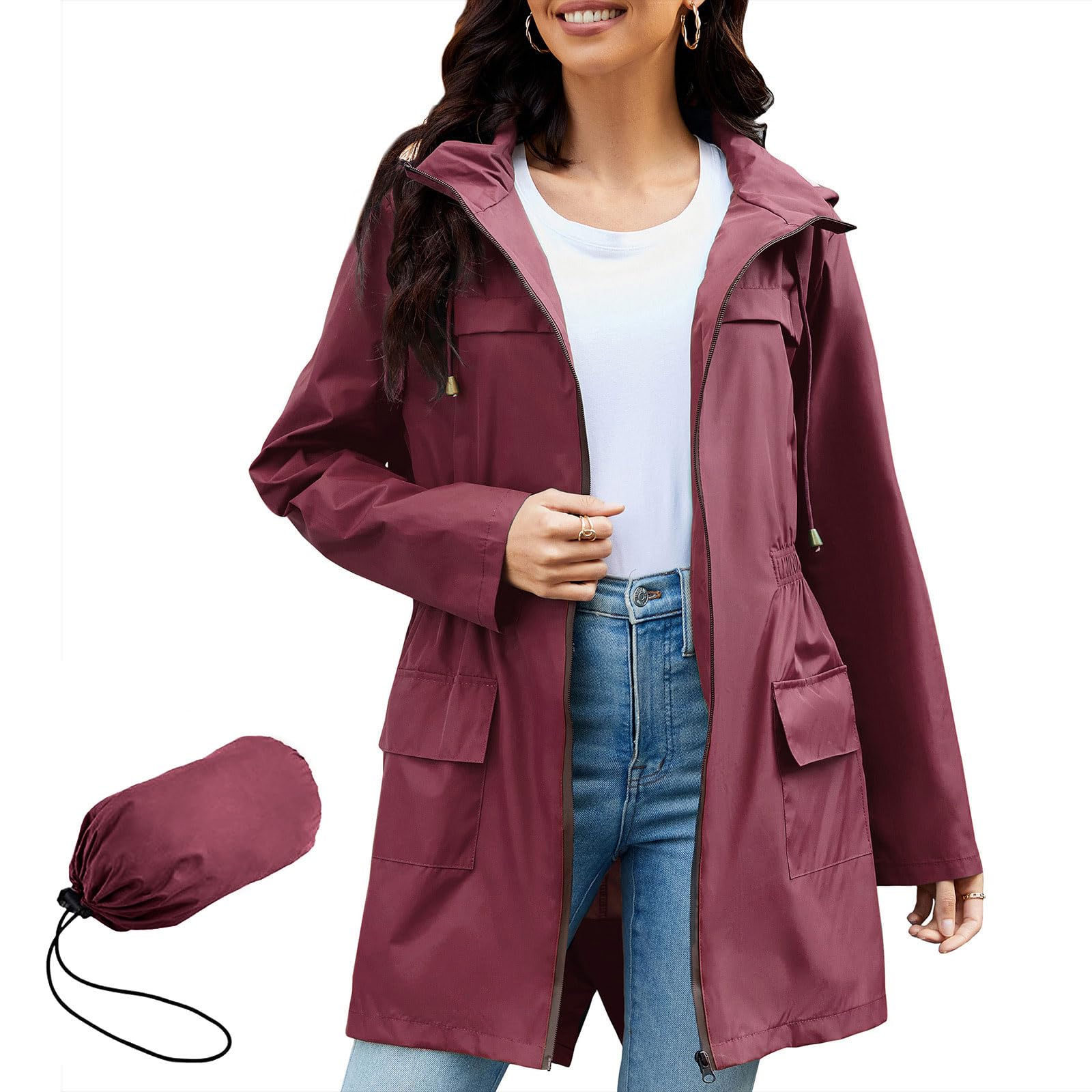 Chubasquero mujer plegable ligero para proteger de la lluvia y viento 7