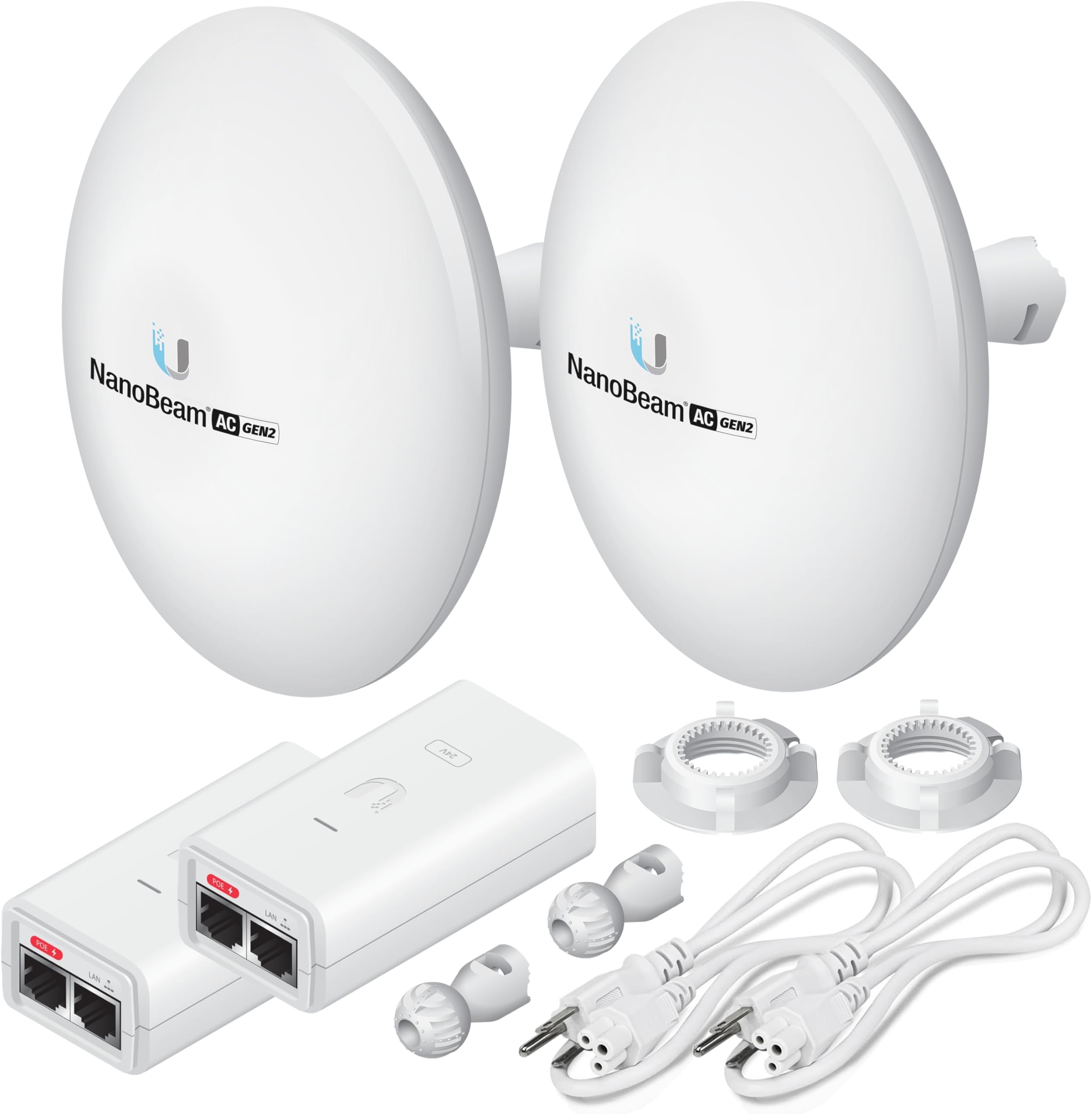 Wireless Bridge NBE-5AC-GEN2 PRE-CONFIGURED Bundle of 2 Ubiquiti NanoBeam 5AC GEN2, 2 Units Kit 100% Configured as Outdoor Point-to-Point Wi-Fi Bridge, Plug and Play, 450+ Mbps Speed, 15+ km Range.