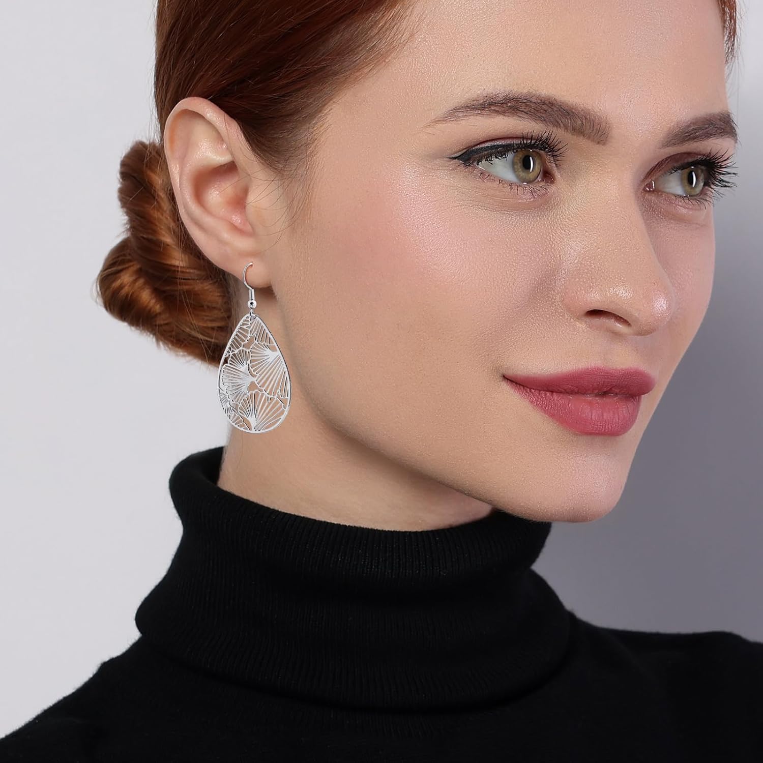 14K Gold Plated Silver Teardrop Filigree Dangle Earrings Lightweight Ginkgo Leaf Drop Earrings for Thanksgiving Christmas Gift - Image 2