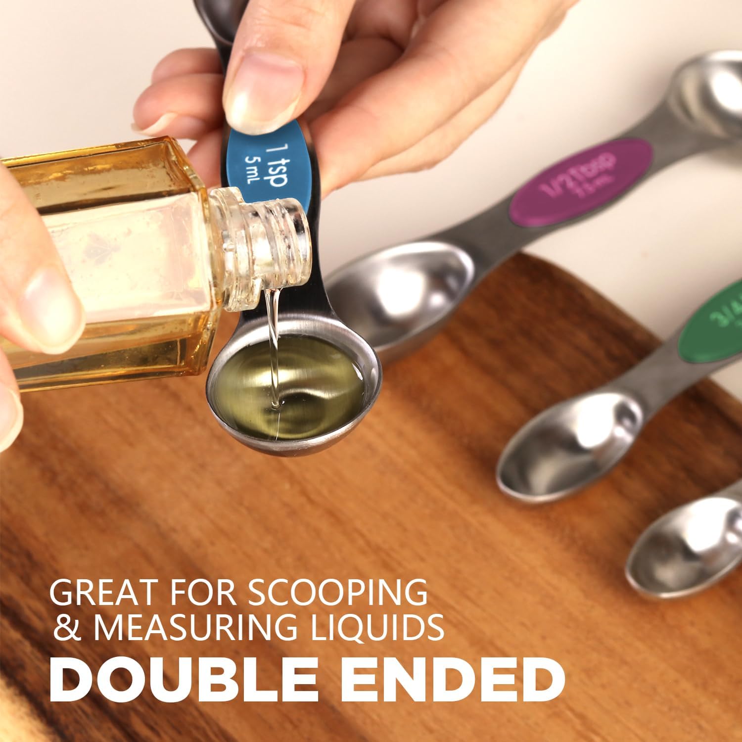 Pack of 8 Stainless Steel Magnetic Measuring Spoons Set, Dual Sided, Stackable, Adjustable Teaspoon and Tablespoon Measure Spoon with Leveler, Kitchen Gadgets