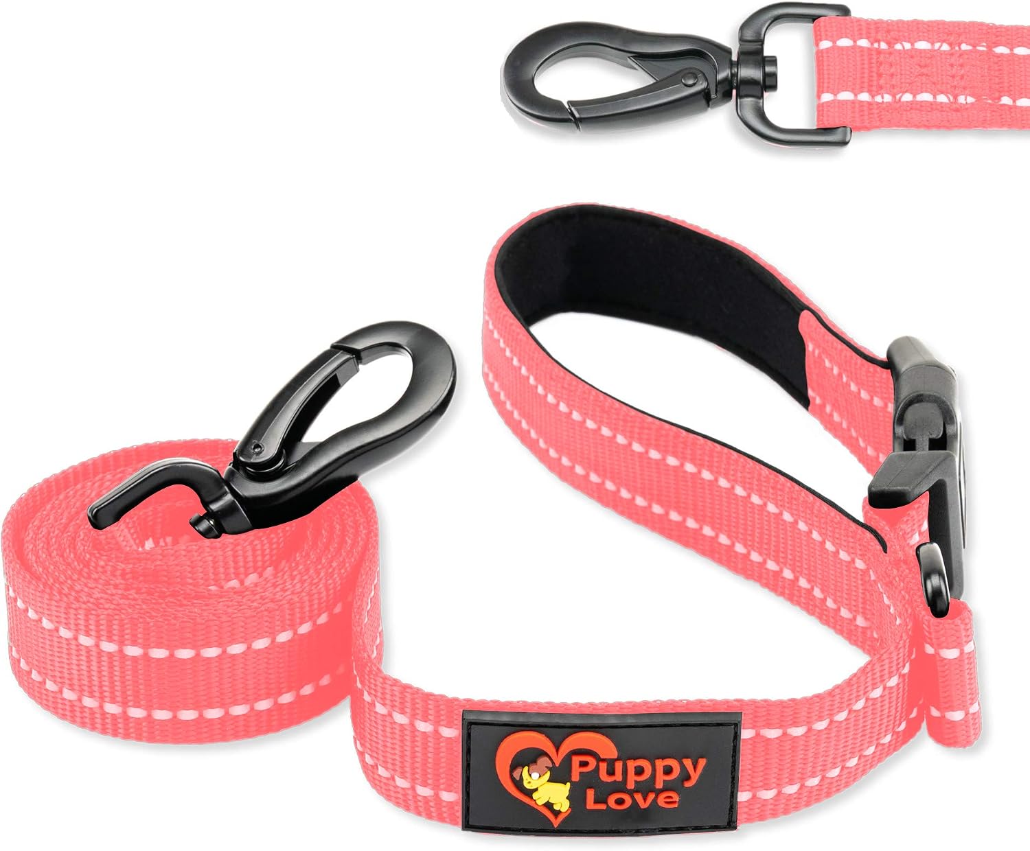 Puppy Love Reflective Dog Leash for Medium and Large Dogs 5ft - Premium Clasp Soft Nylon with Metal D-Ring & New Easy Connect Buckle…