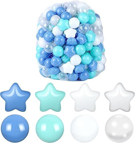 Meooeck 300 bolas y bolas en forma de estrella, a prueba de roturas, bolas oceánicas para bebés y niños pequeños, bolas de plástico suave para