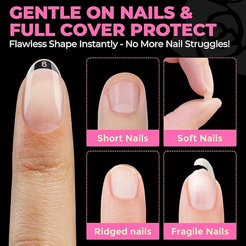 Miniatura 7 de UNA GELLA Uñas postizas cortas ovaladas de almendra, 504 unidades, uñas postizas a presión, preformadas, puntas de uñas de gel redondas de almendra