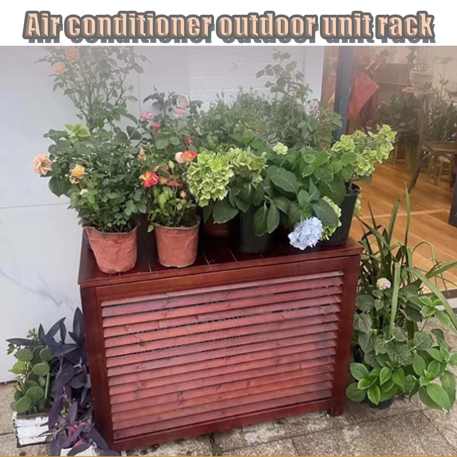 Pokrowiec na klimatyzator zewnętrzny, drewniana osłona klimatyzatora ogrodowego, odporna na warunki atmosferyczne, obudowa AC (105 x 47 x 80 cm) - stylowa ochrona na patio