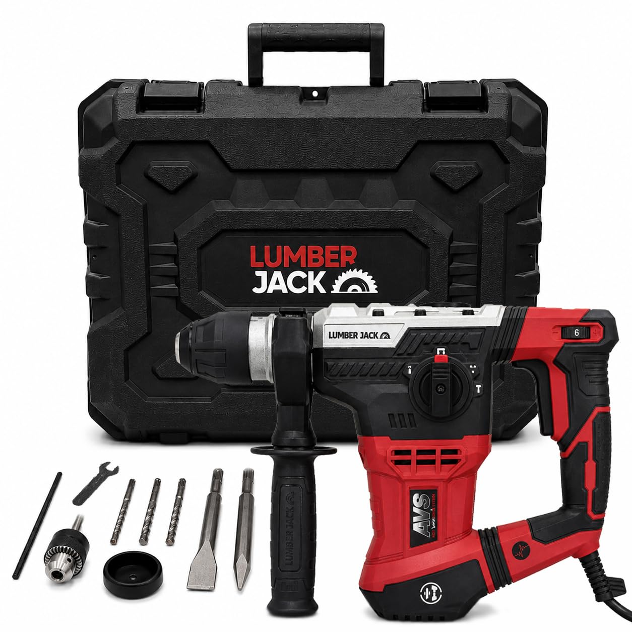 Lumber Jack Red Lumberjack 1050W Sds Drill Rotary Hammer Drill 5J With Case & Accessories