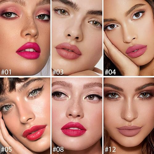 Vista 27 de evpct Tinte labial rojo malva profundo con pinzas, lápiz labial líquido mate, larga duración, impermeable, para mujeres, taza antiadherente, lápiz