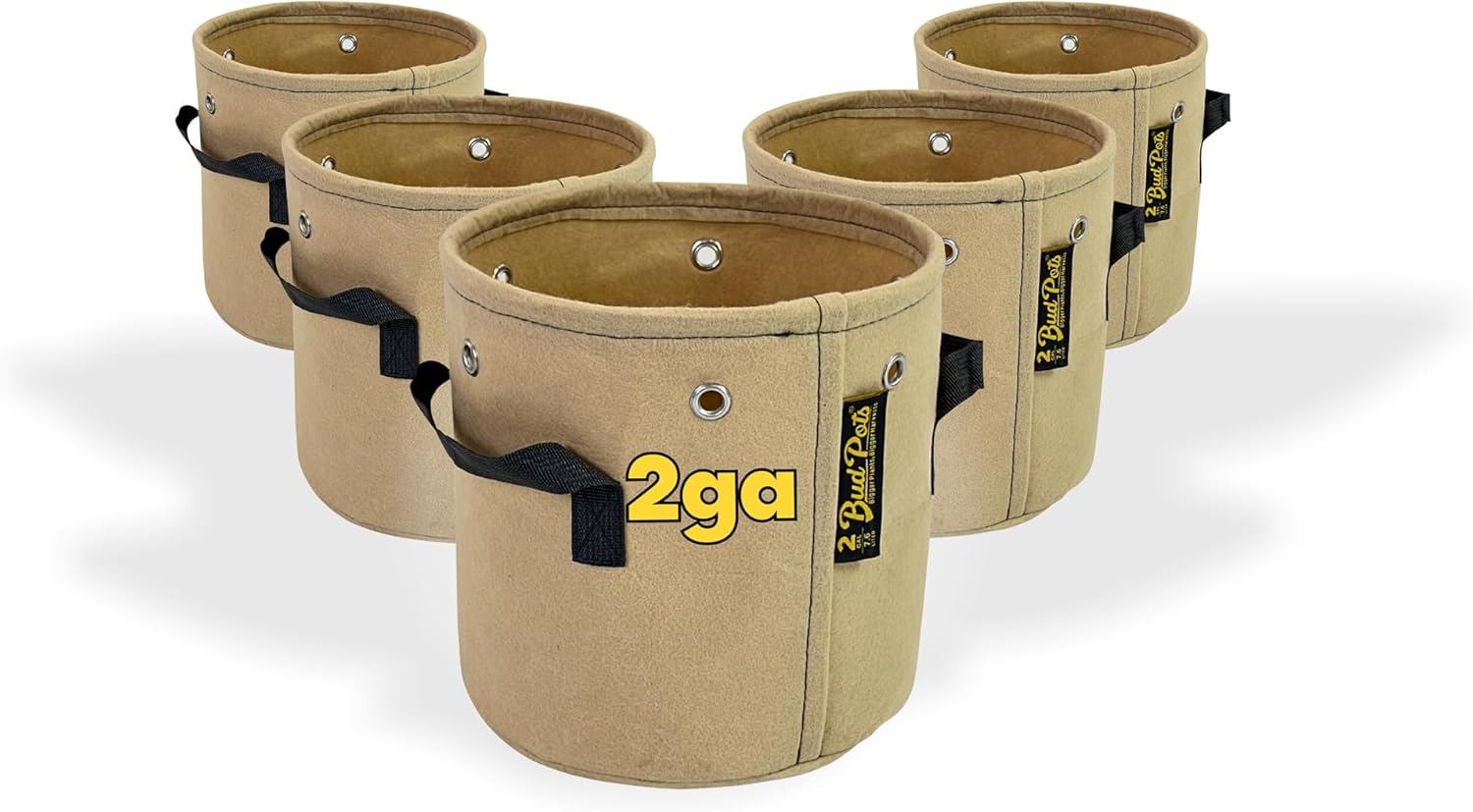 BudPots for Optimal Plant Growth | 2 Gallon Fabric Pots (7.5L) | 5-Pack | Metal Reinforced Rim - Sturdy & Never Collapses | Promotes Dense & Healthy Roots | Low Stress Training | Reusable