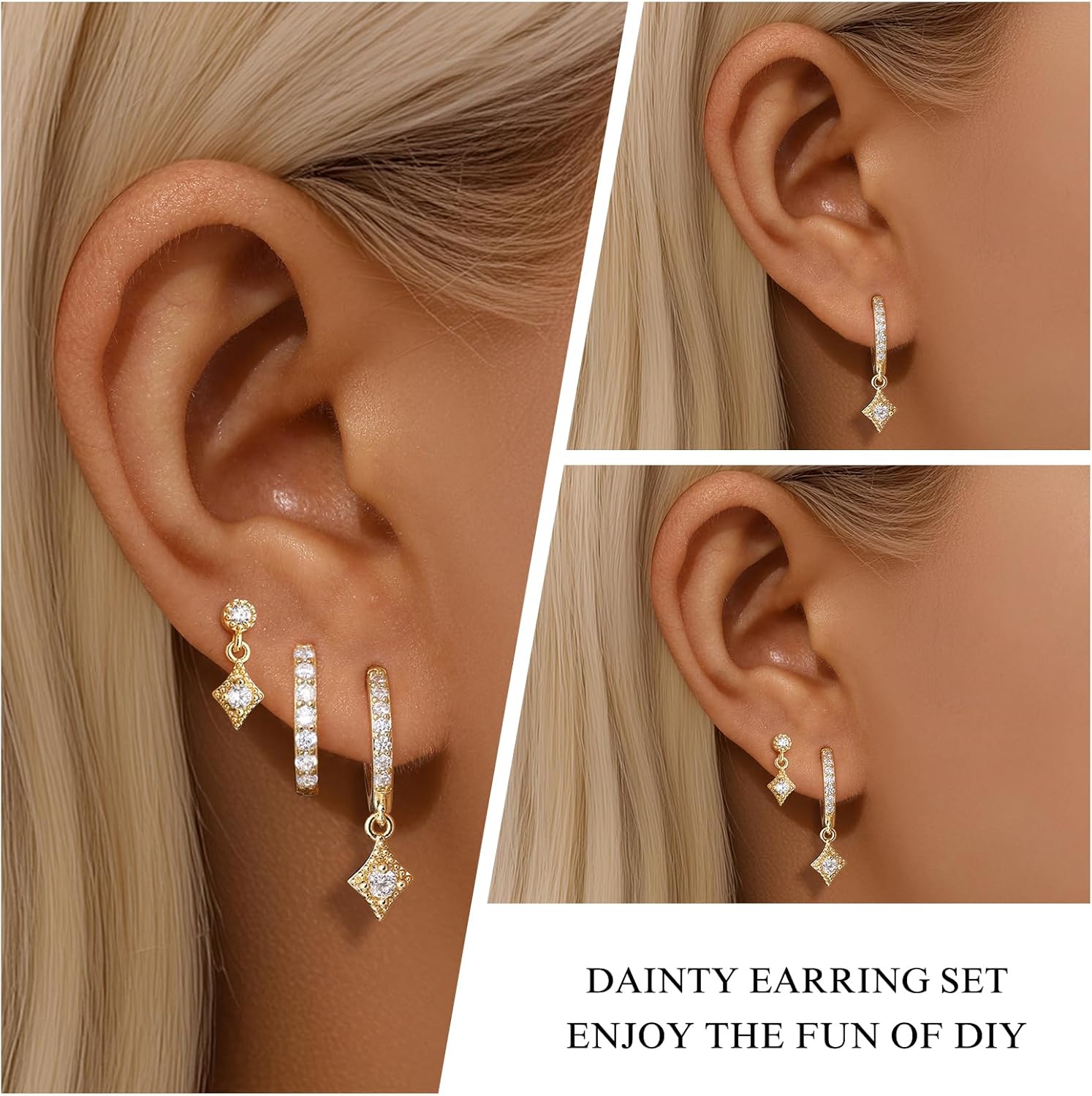 GEORGE · SMITH Gold Hoop Earrings Set for Women, Cubic Zirconia Gold Hoop Earrings Stud, Huggie Hoop Earrings Set for Women Hypoallergenic (3 Pairs) - Image 5