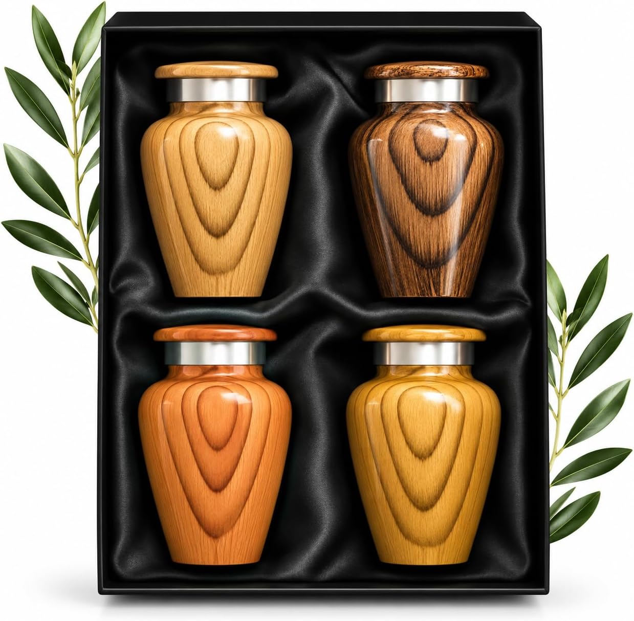 Metallic Wooden Print Small Urns for Human Ashes Keepsake - Mini Urn for Ashes Adult Male & Female - Keepsake Urns Set - Honor Your Loved One with Funeral Memorial Urn (Wooden, Set of 4)