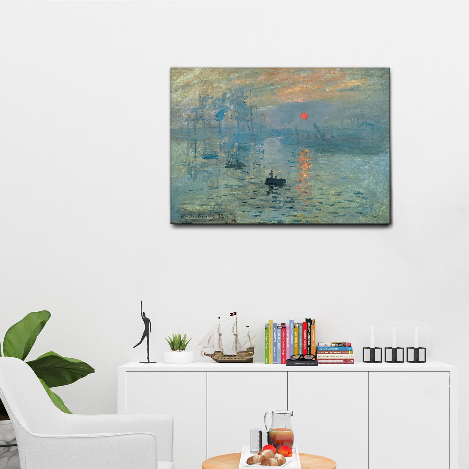 Giallobus - Cadre - Claude Monet - Coucher de soleil sur la mer - Toile - 100x70 - Prêt à accrocher - Peintures modernes pour la maison