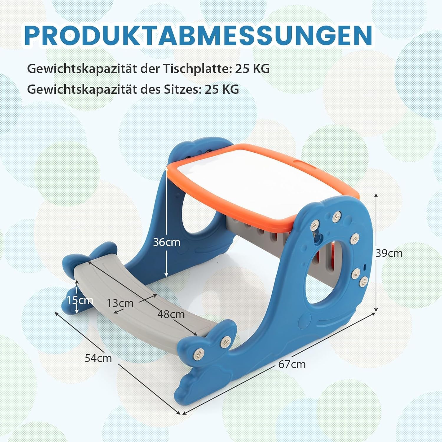 FANTASK Children's Easel Including Table Top & Whiteboard & Bench, 4 in 1 Blue Standing Board Double-Sided in Whale Shape, Painting Table Children's Table with Shelf for Children from 1 Years