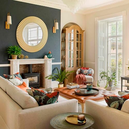 Miniatura 8 de Chende Espejo dorado para decoración de pared, espejo decorativo redondo de 30 x 30 pulgadas con marco de madera, elegante espejo de acento