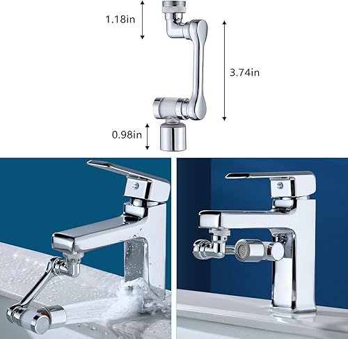 Miniatura 2 de Extensor de grifo giratorio de 1080 con filtro, extensión de aireador de grifo de agua para fregadero en latón, extensor de grifo de baño con brazo
