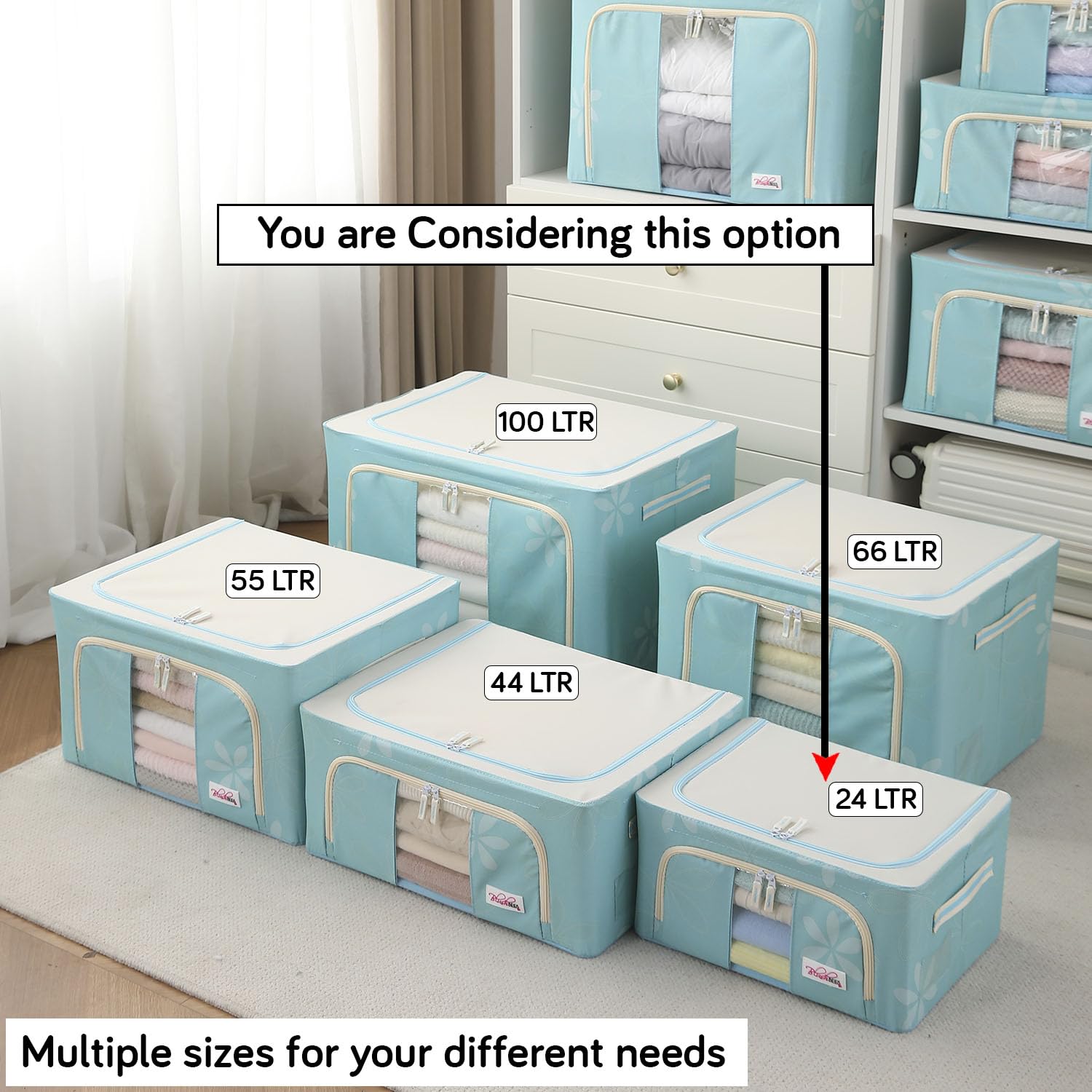 BlushBees Living Box - Storage Boxes for Clothes, Shirts, Saree Cover (BLUE, 24 Ltr - Pack of 1) (AR-482) 2