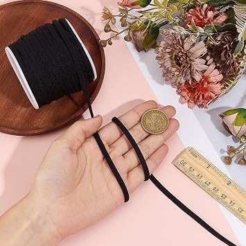 20 Yards 5MM Wide Black Elastic Band Cord Threads Stretchy Spandex Flat Stretch Round Soft Nylon Fabric String Cords Rope Roll for Sewing Making Crafts Jewelry Macrame Knotting Beading DIY