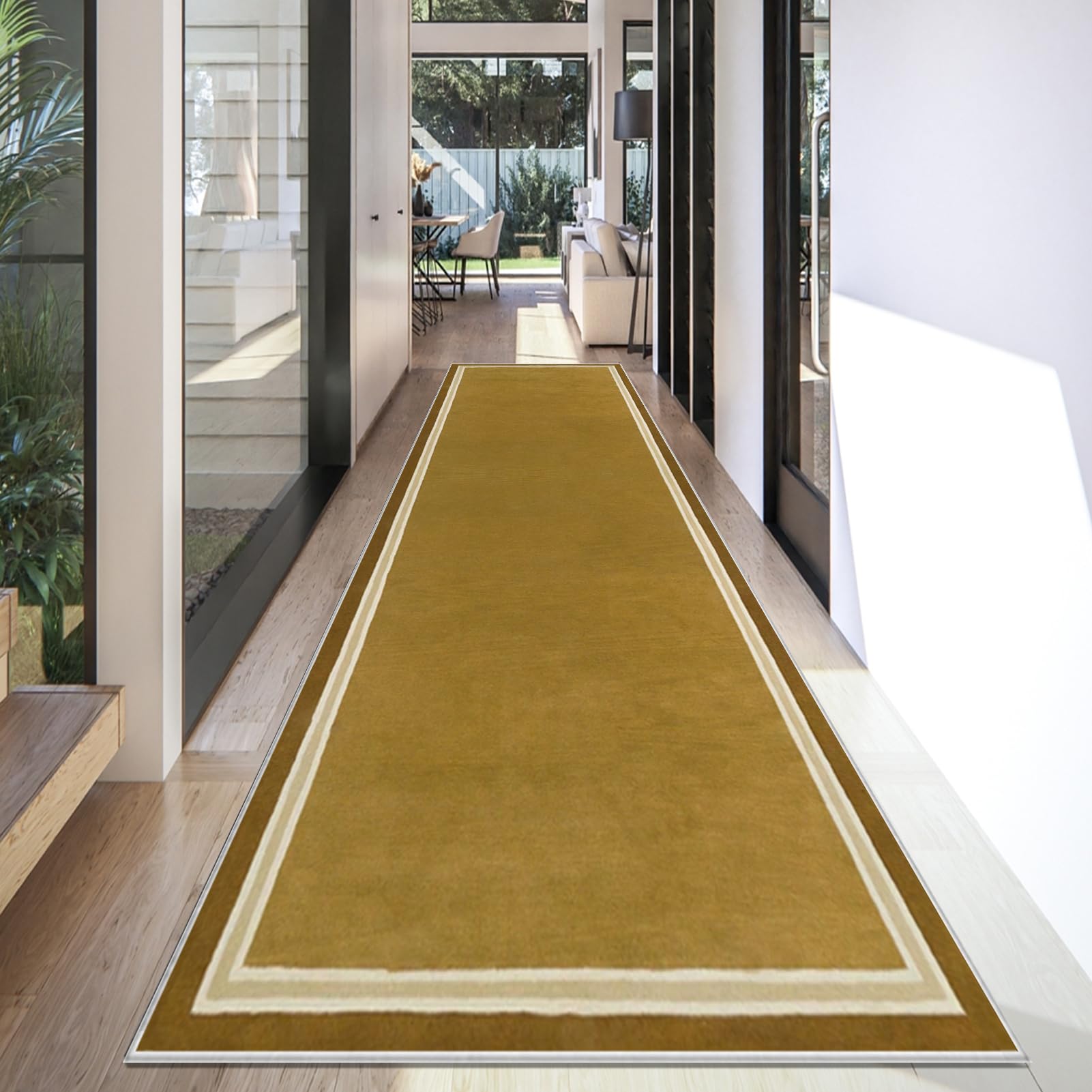 Long Runner Rugs for Hallways Non Slip Brown Hallway Runner 100 x 450 cm Washable Carpet Runner for Kitchen, Heavy Duty Hall Runner Door Mat Absorbent Area Rug Low Pile Floor Carpet for Kitchen