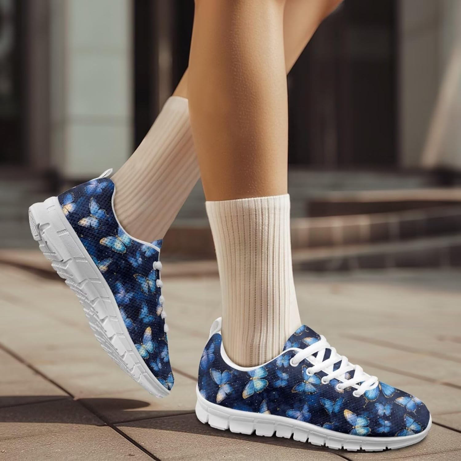 Wanyint Rainbow Stripes Print Women Tennis Sneakers Lace-up Walking Training Shoes Non Slip Sports Footwear - Image 2