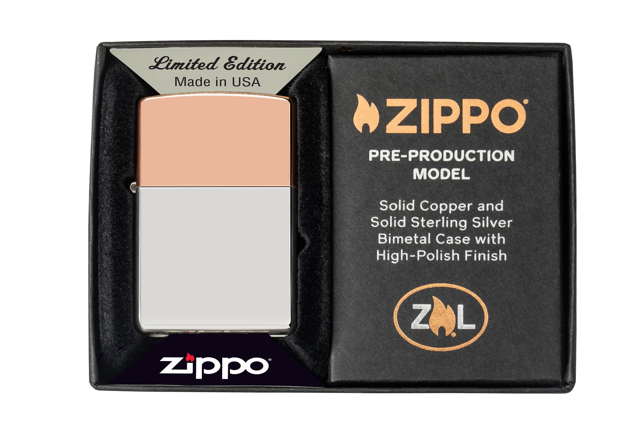 Zippo Accendino da tempesta – Bimetal Collectible, custodia in argento Sterling, Copper Lid, Base Model – Ricaricabile – Riutilizzabile – Design antivento – Confezione regalo – Made in USA