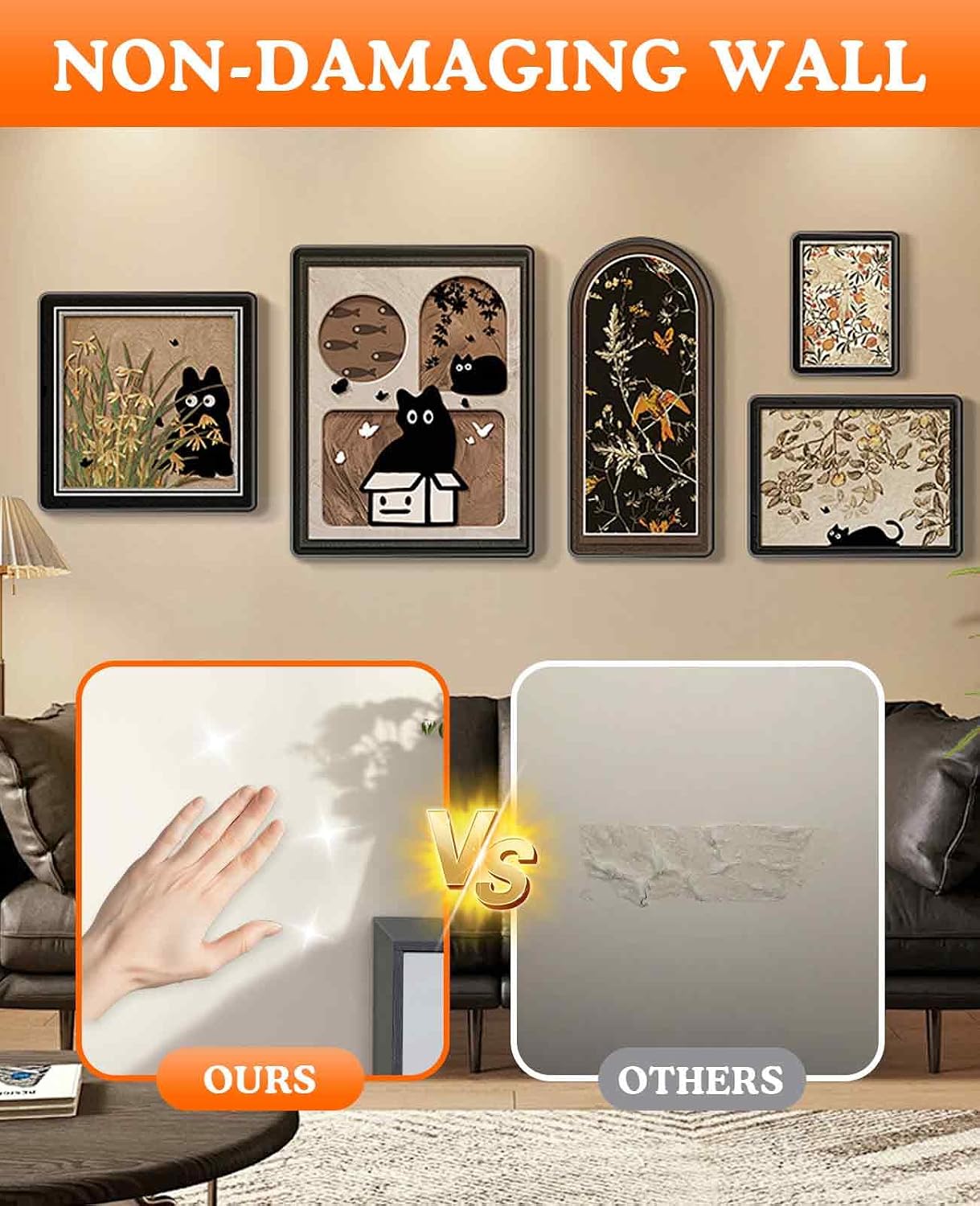 30 Pairs (60 Strips) Large Picture Hanging Strips Heavy Duty, 3.6" Damage Free Frame Hanging Pictures Without Nails, Wall Sticky Hook and Loop Adhesive Strips Kit