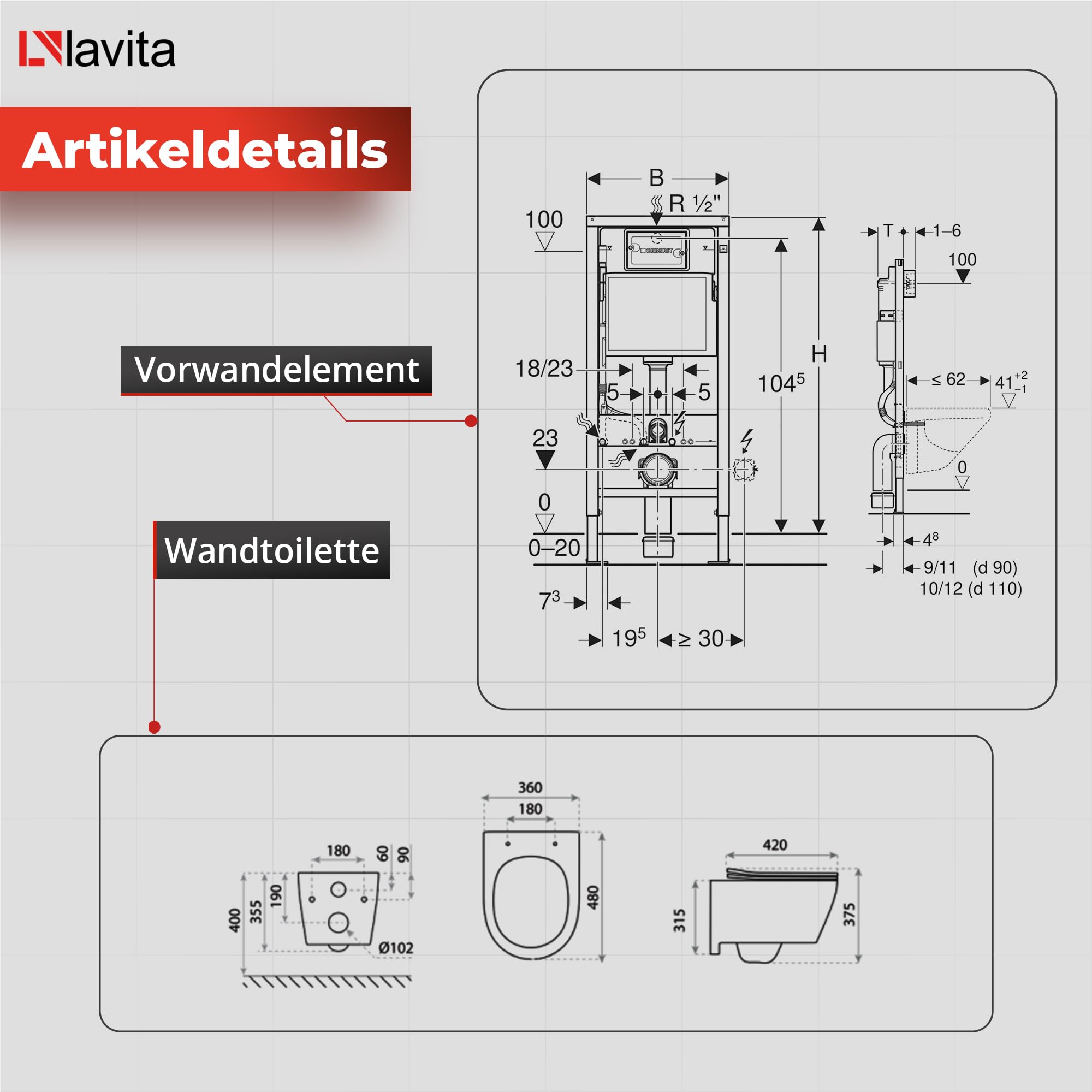 Lavita Duofix Basic Elemento de pared+Inodoro de descarga profunda Praia Blanco Sin reborde+Asiento de inodoro+Panel de control Botón blanco Juego completo Cisterna empotrada Juego completo WC