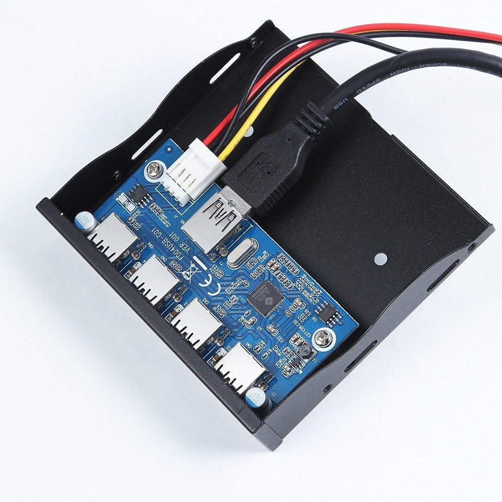 Crеаtіvе Prоduсt C-Zone high Speed USB 3.0 4-Port 3.5 Inch Metal Front Panel USB Hub for Desktop Computer [ 20 Pin Connector & 2ft Adapter Cable]