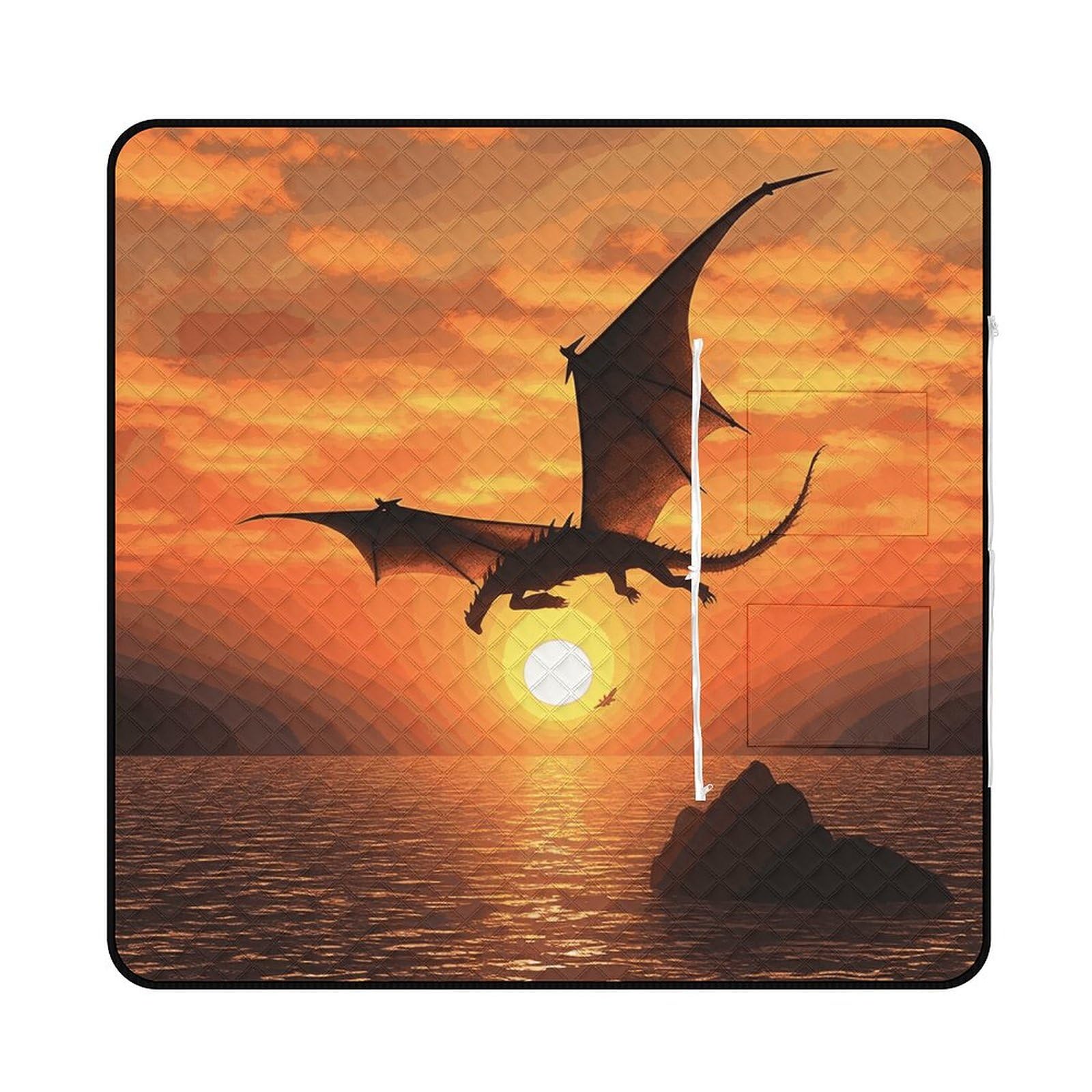 Couverture de plage dragon pliable et imperméable avec fermeture pour camping