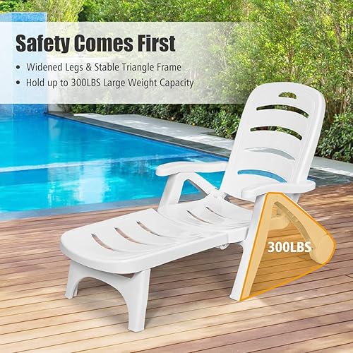 Miniatura 4 de Giantex Sillón plegable para exteriores con ruedas, 5 posiciones de respaldo ajustables, tumbona reclinable ligera adecuada para patio, patio