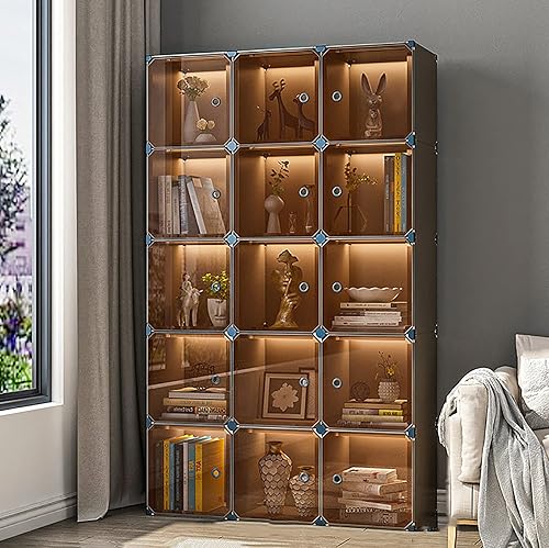 Miniatura 8 de EXCEI Armario de plástico con puertas gabinete de almacenamiento utilitario para oficina sala de estar organizador de almacenamiento de cubos