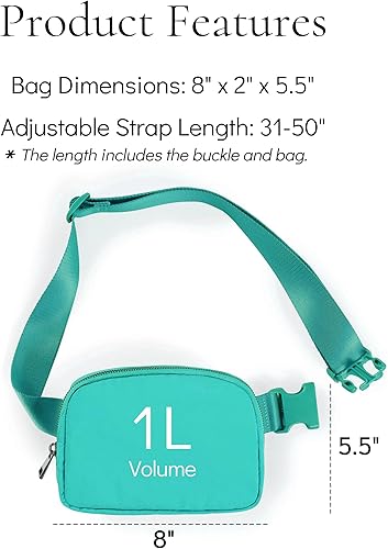 Miniatura 5 de Riñonera unisex con correa ajustable, impermeable, de sherpa, pequeña, bolsa cruzada para entrenamiento, correr, viajar, senderismo, menta verde, 1L