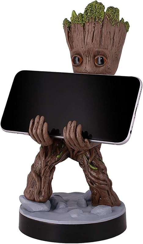 Guardianes de la Galaxia: Groot para niños pequeños - Soporte original para teléfono celular y controlador de juegos, soporte para dispositivo, cables, figura con licencia de Marvel, negro