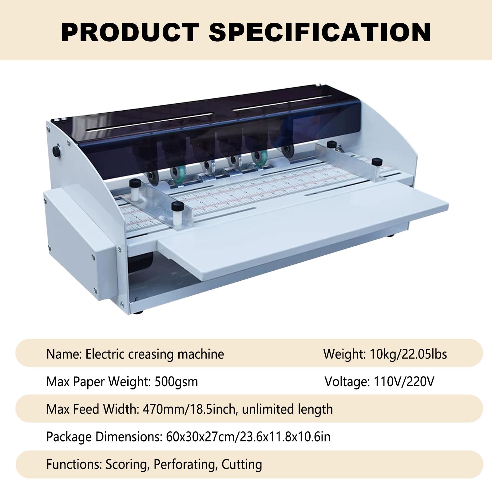 Segnapunti elettrico per carta, in metallo resistente, larghezza 470 mm, spessore 500 g/m², con righello, ideale per uffici e fai da te