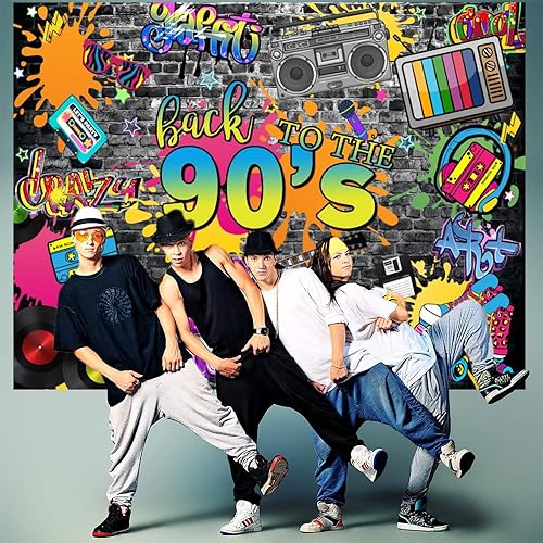 Miniatura 5 de Telón de fondo de 10 x 8 pies de los años 90 para sesión de fotos, hip pop, fiesta de cumpleaños de los años 90, graffiti, pared, retro, radio,