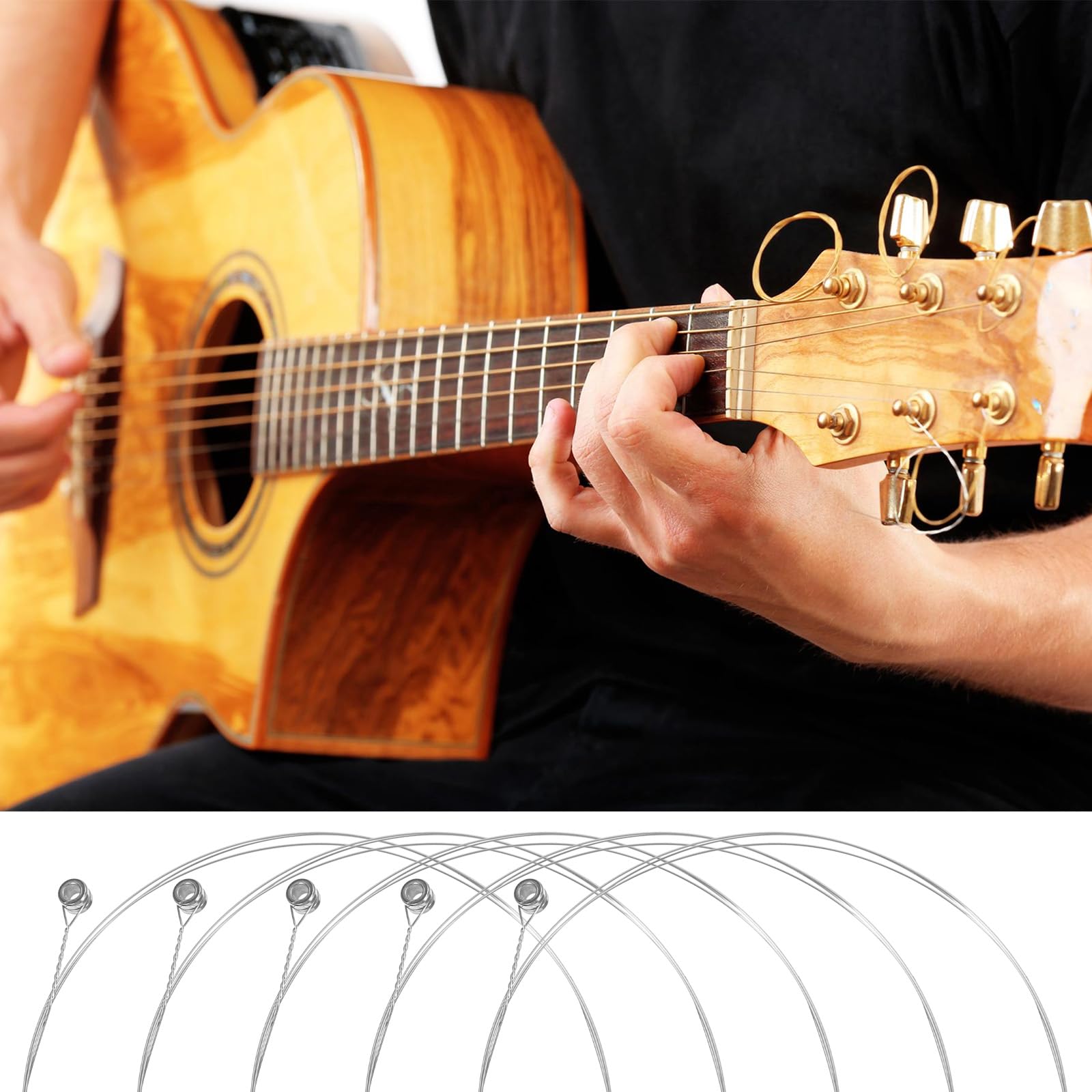 5 Stück Gitarrensaiten, Gitarrensaiten Akustikgitarre Klassische Gitarrensaitens, Ersatzsaiten, leichte Akustikgitarrensaiten, heller und ausgewogener Klang, leichte Spannung, E-1. Saite
