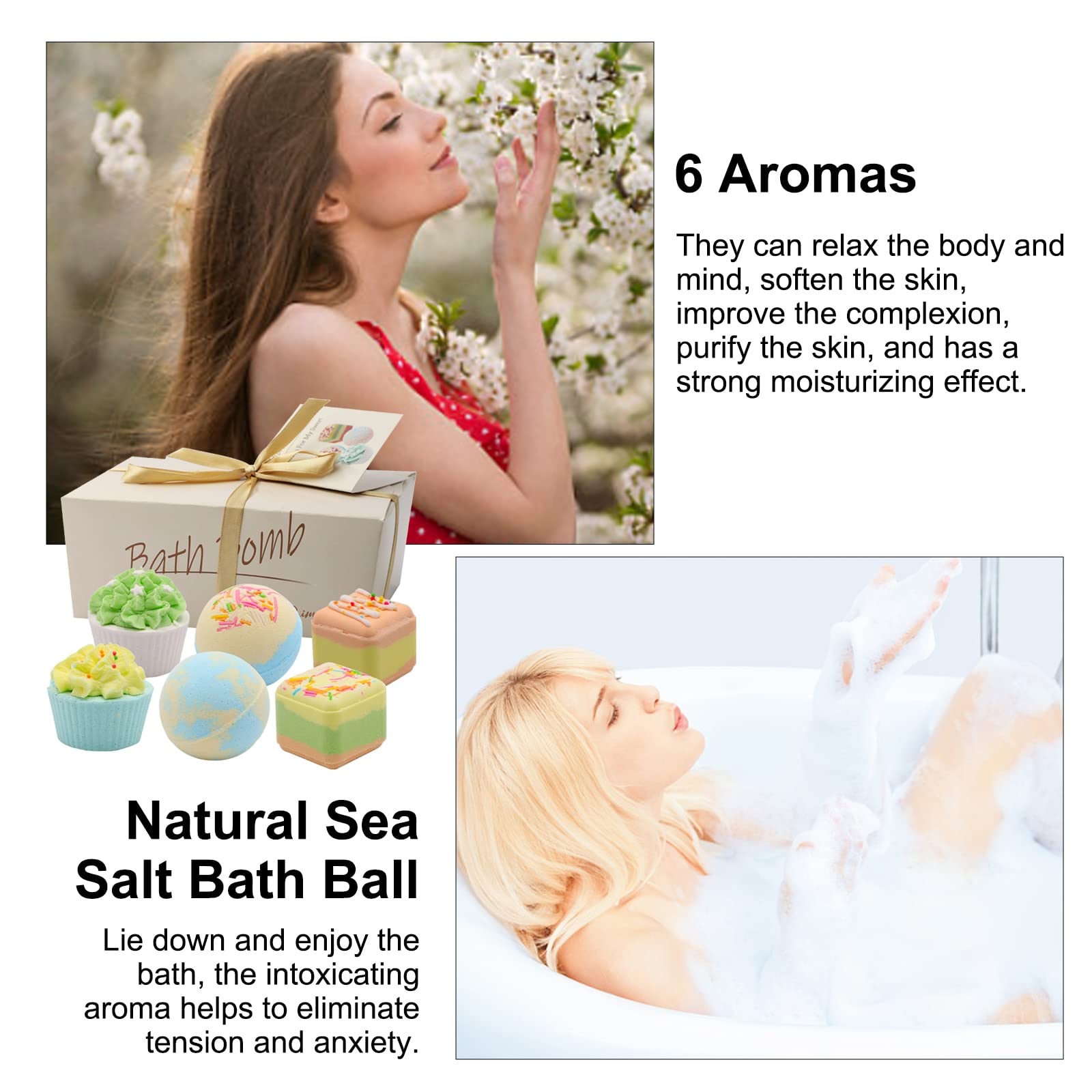 6pcs Bombe da Bagno Bolle biologiche a Sfera di Sale da Bagno Naturale for Regali di Natale rilassanti da Bagno Bombe da Bagno
