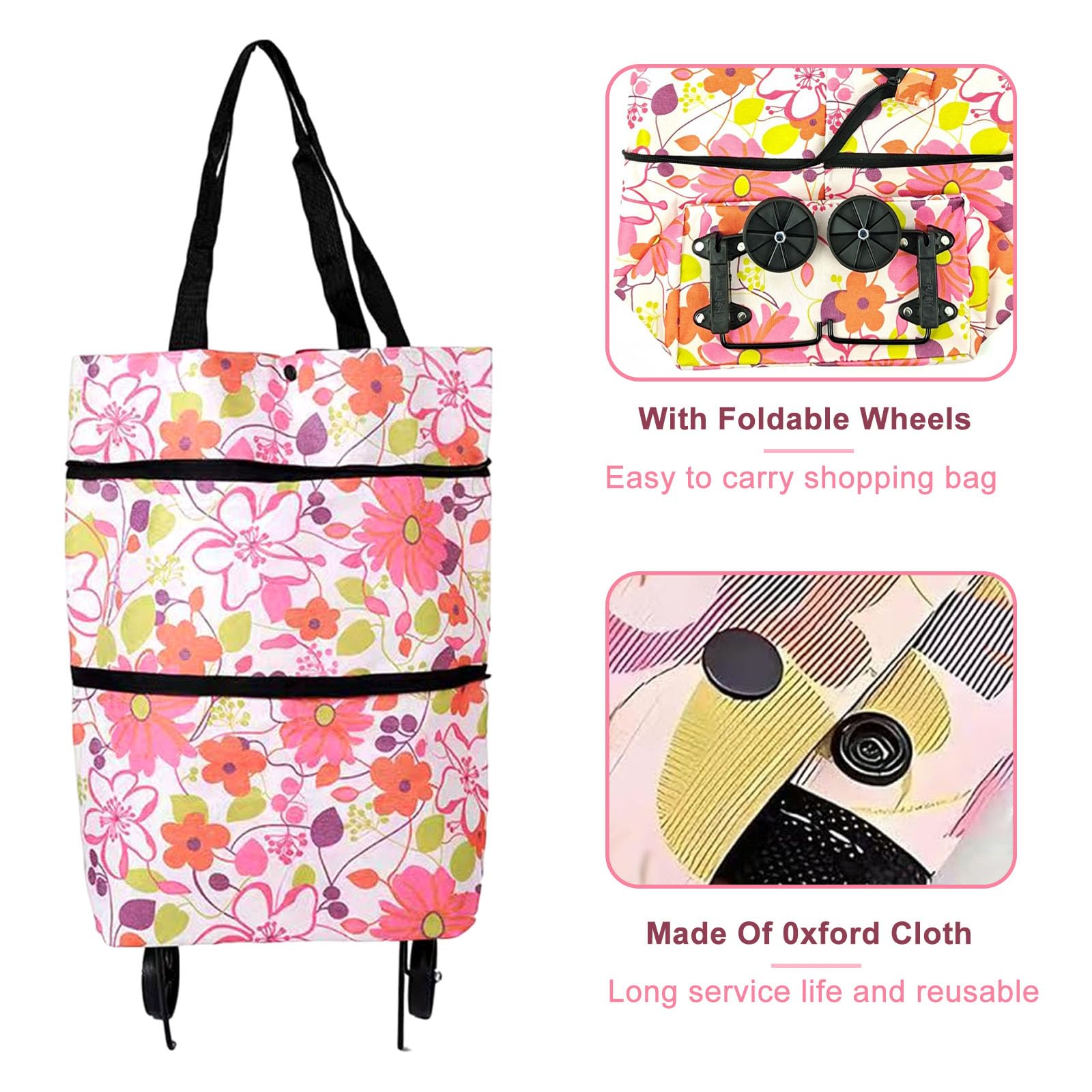 Foldable Shopping Trolley Bag, Oxford Cloth Foldable Shopping Bag with 5KG Capacity, Collapsible Shopping Trolley - Image 3