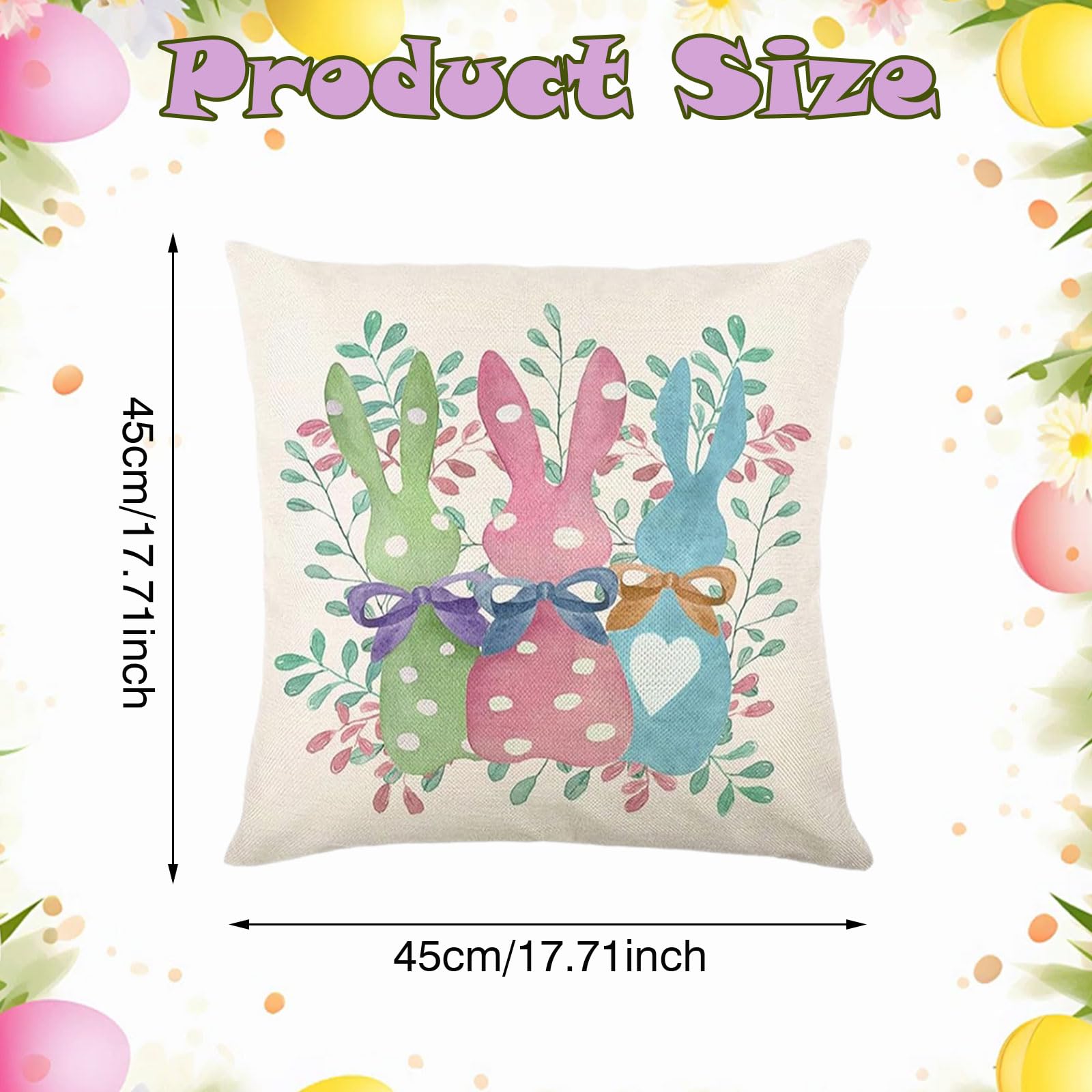 Dunlea Set di 4 federe per cuscino pasquale, 45,7 x 45,7 cm, motivo