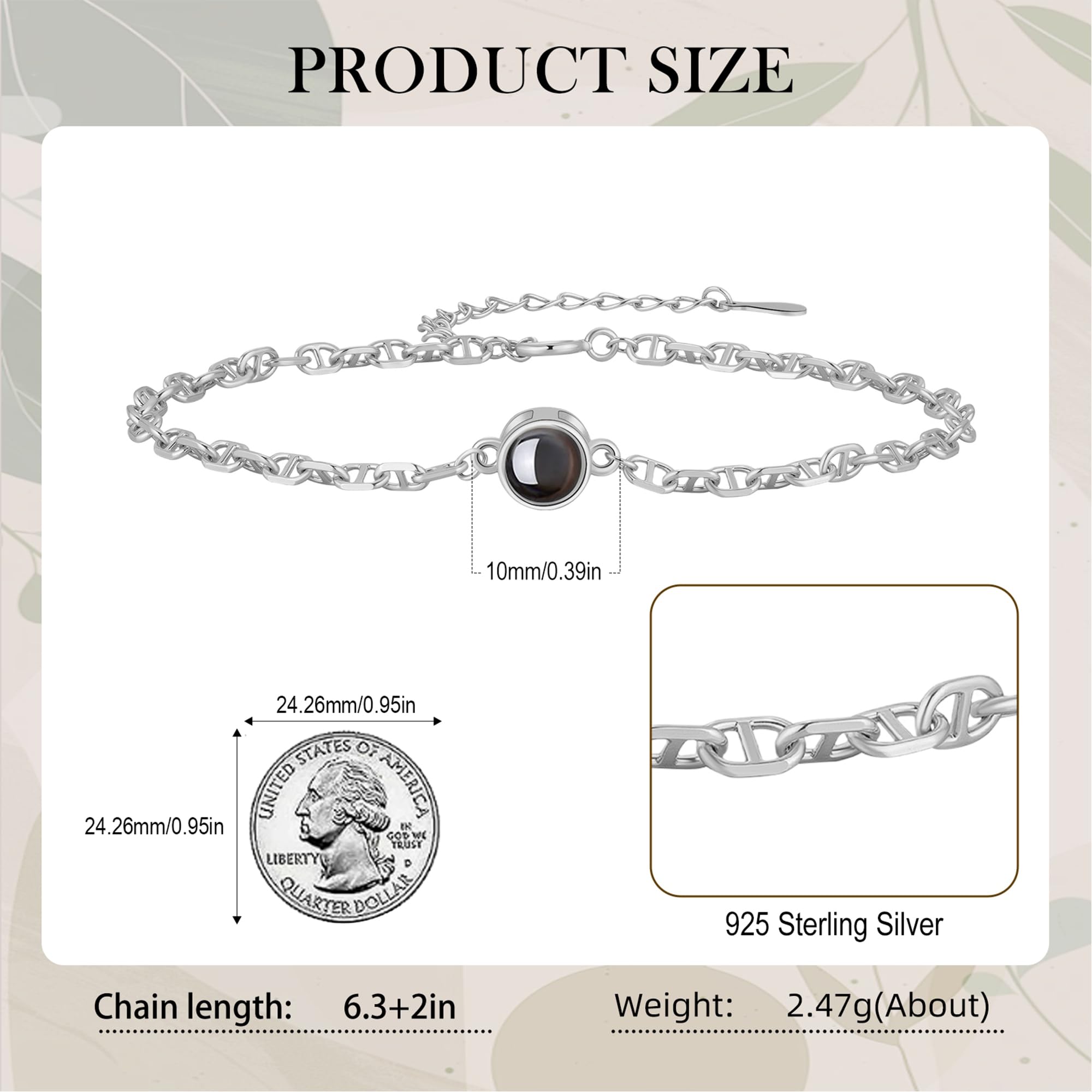 Pulsera con foto personalizada en plata de ley 925: pulsera personalizada con imagen en el interior, joyería con proyección, regalo para cumpleaños, aniversario y San Valentín
