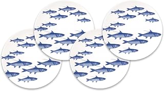 Caskata School of Fish Appetizer Plates Set of 4 | High-Design Lead-Free Porcelain Dinnerware Dessert Plates Set | Blue Dinnerware Set for Entertaining Everyday, Wedding or Birthday Gifts | 6.35 in
