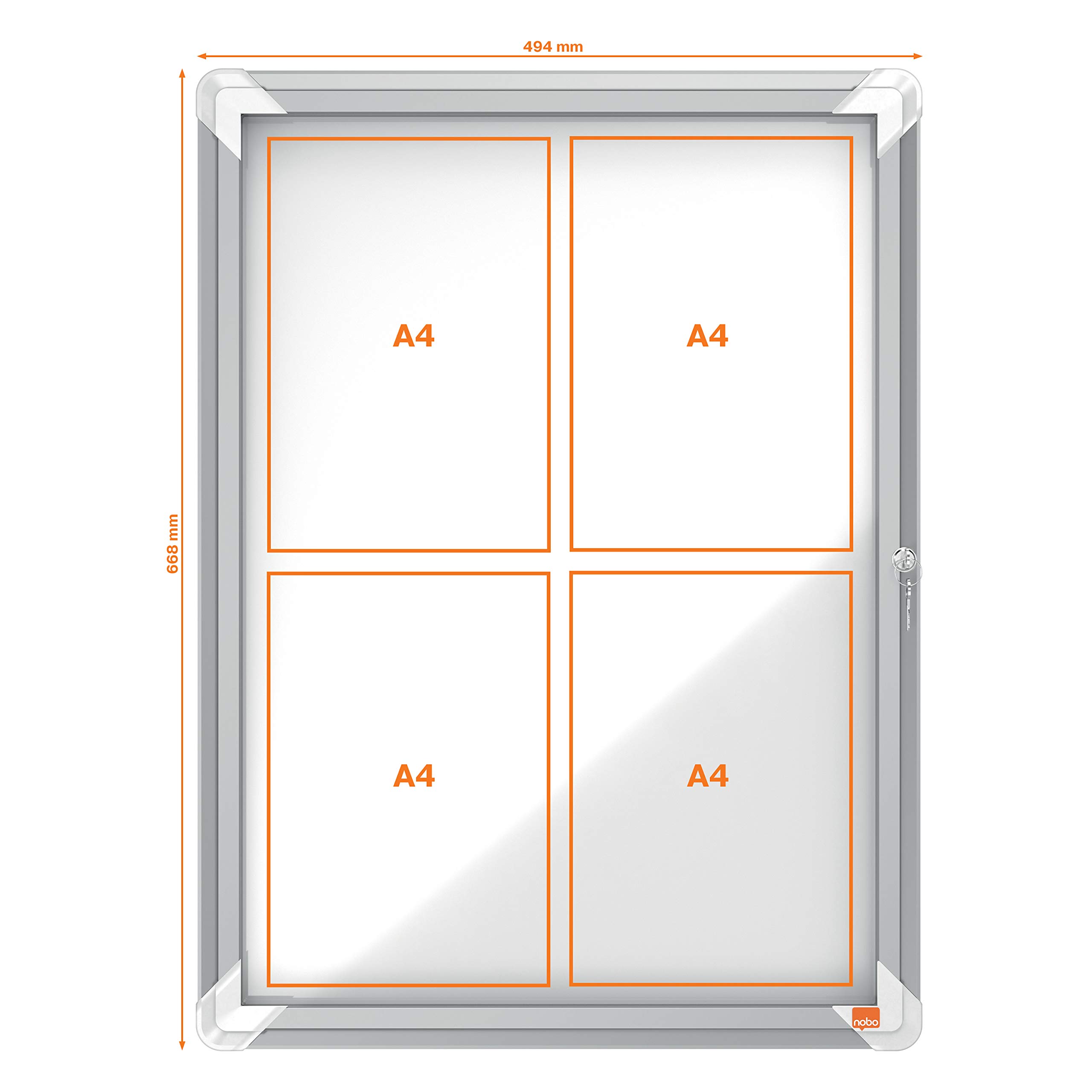 Nobo abschließbarer Schaukasten mit magnetischer Notiztafel, 4 x A4, Premium Plus, Weiß, 1902557