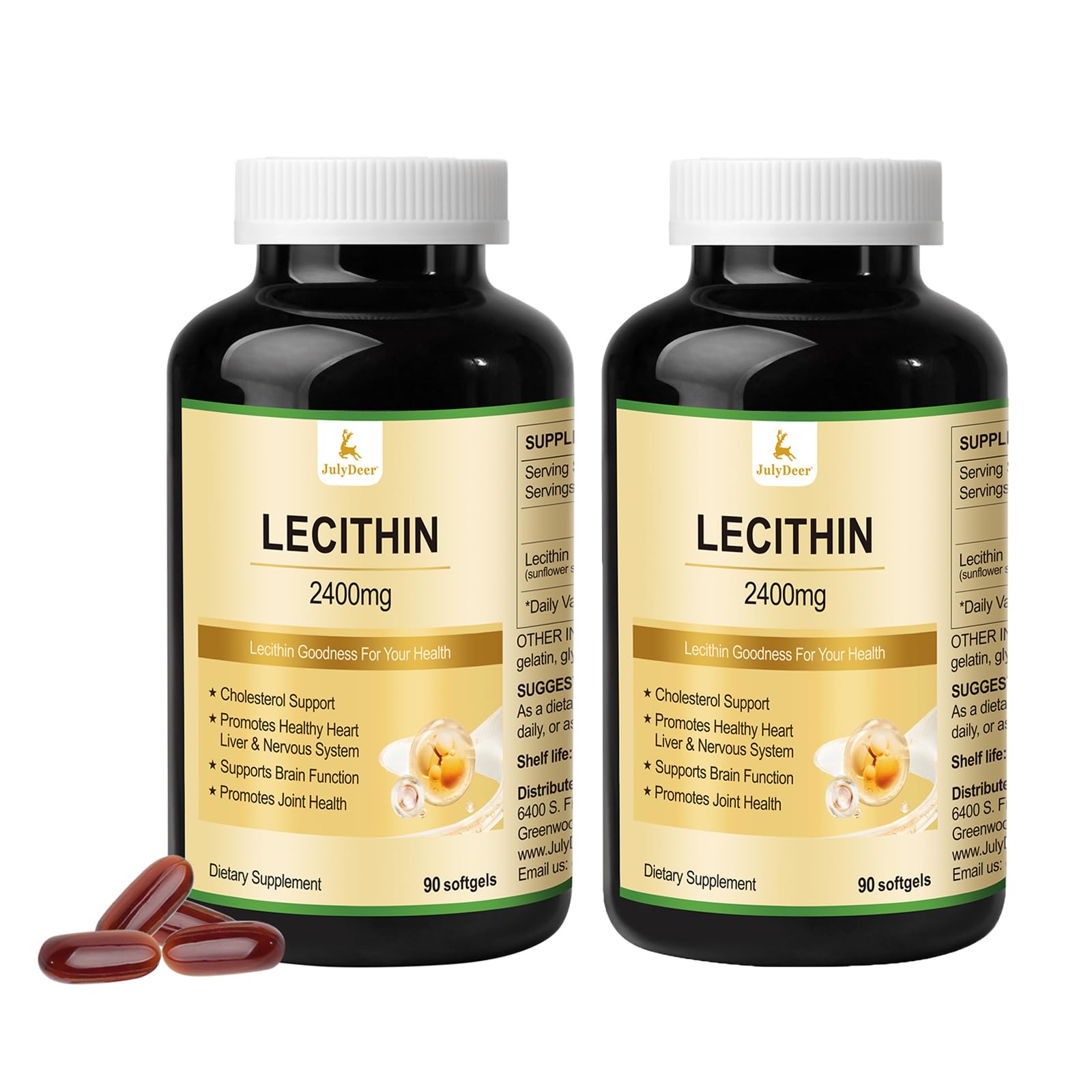 JulyDeer 2 Bottles Sunflower Lecithin 2400mg 90 Softgels - lipid | Mubboo