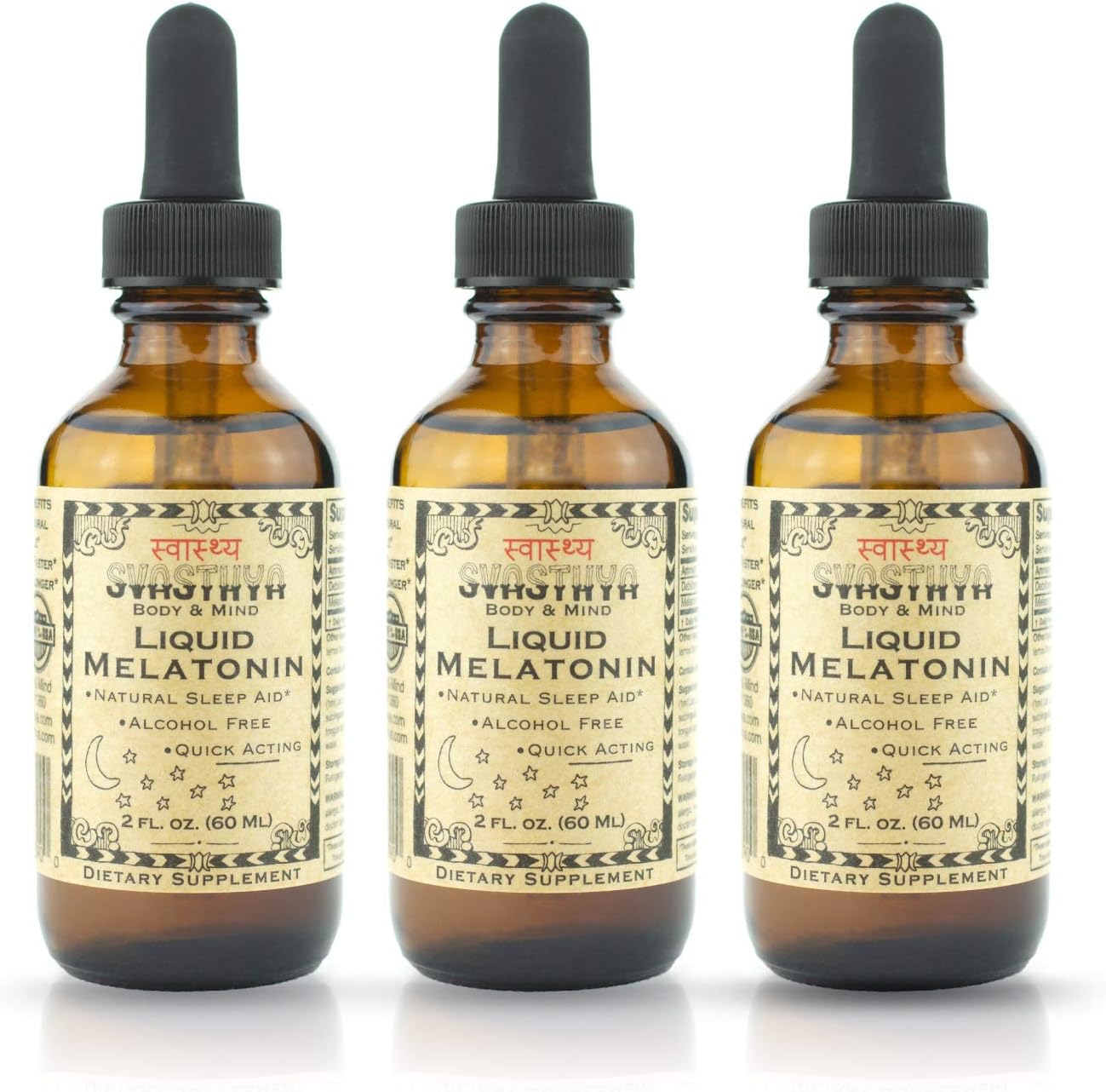 - Svasthya Body & Mind Liquid Melatonin - Promotes Natural Sleep - Alcohol Free for Adult and Children, Made in The USA, GMP, 2 oz - 3 Pack