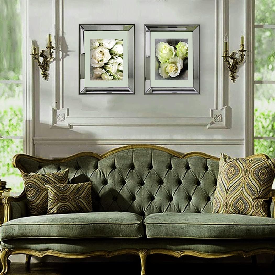 GIMORRTO Mirror Picture Frame - Beveled Mirrored 2PC 11x14 Inch Silver Photo Frame with Metallic Color Border for Wall Decor, Photo Gallery