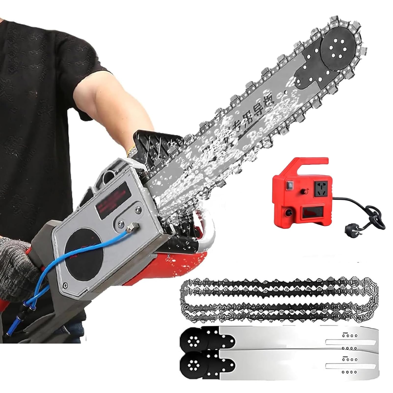 Motosierra EléCtrica para Muros, con Profundidad De Corte De 35/48 Cm, Equipo Industrial para Cortar HormigóN con Bomba De Agua, 2 Cadenas Y 2 Barras GuíA para Granito, HormigóN Y Piedra