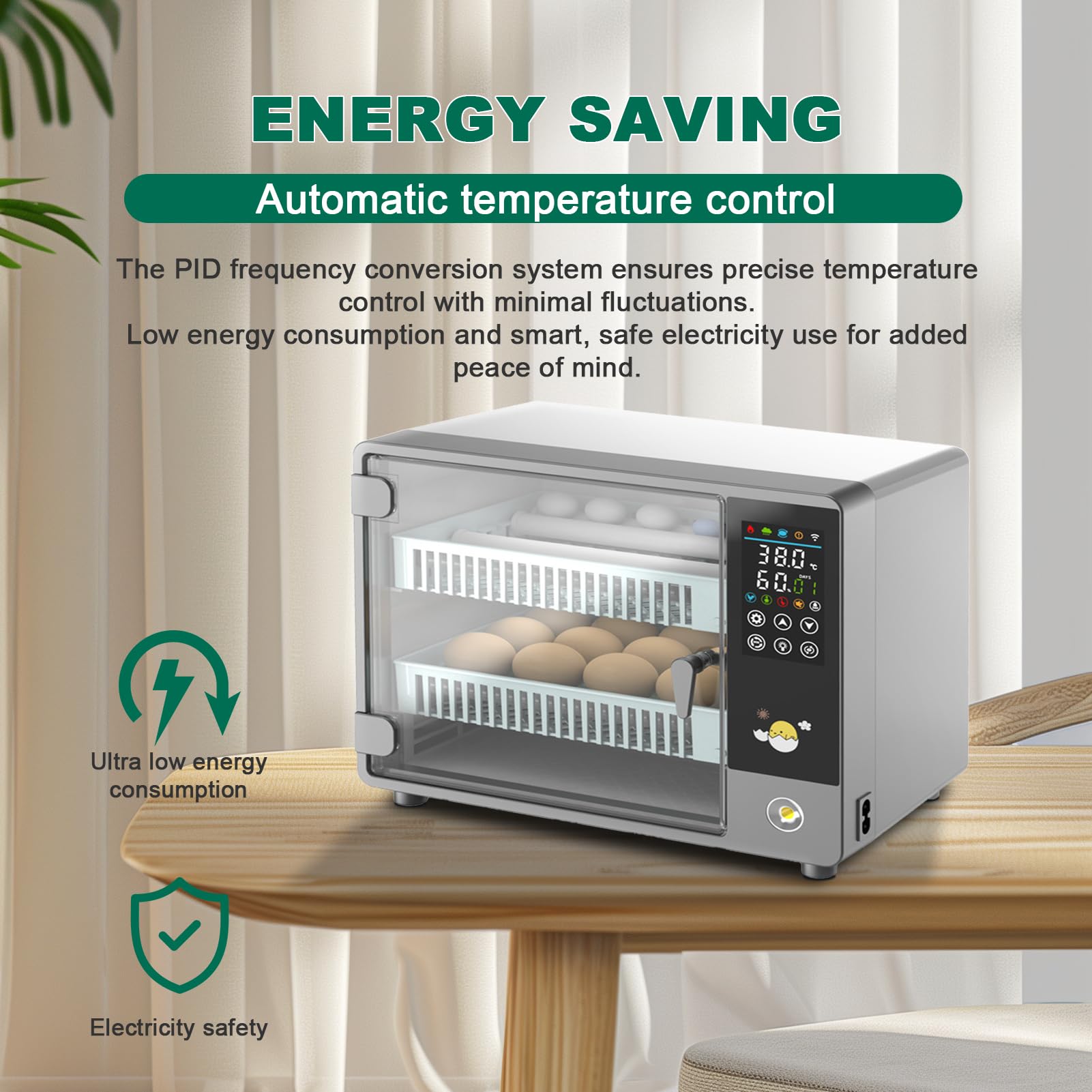 Brutautomat Inkubator Brutmaschine für 24 Eier mit Automatischer Wendefunktion Temperaturregelung & Einstellbarem Eierhalter Dual Stromversorgung