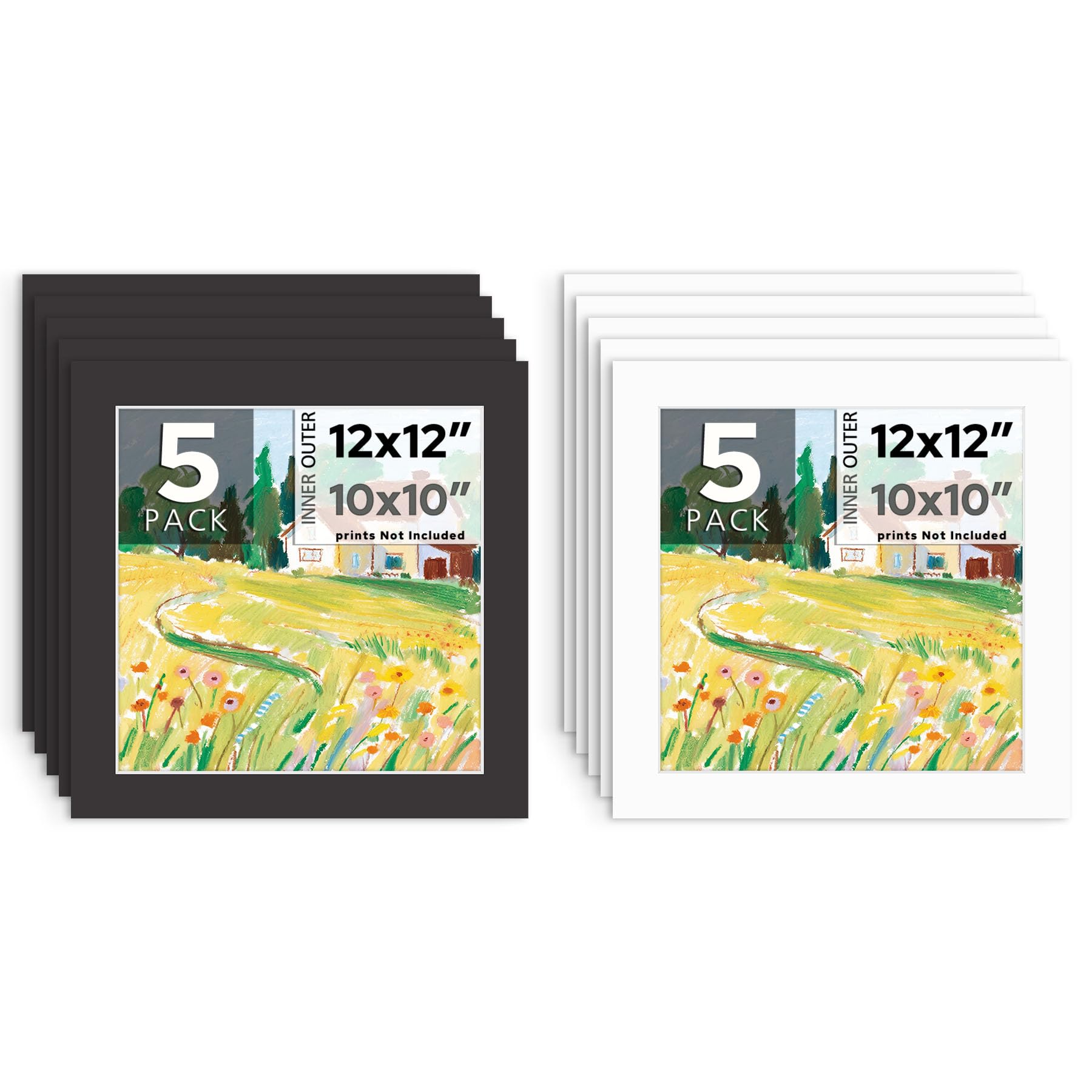Mat Board Center, 10 Pack 12x12 Photo Mat for 10x10 Pictures, White &amp; Black