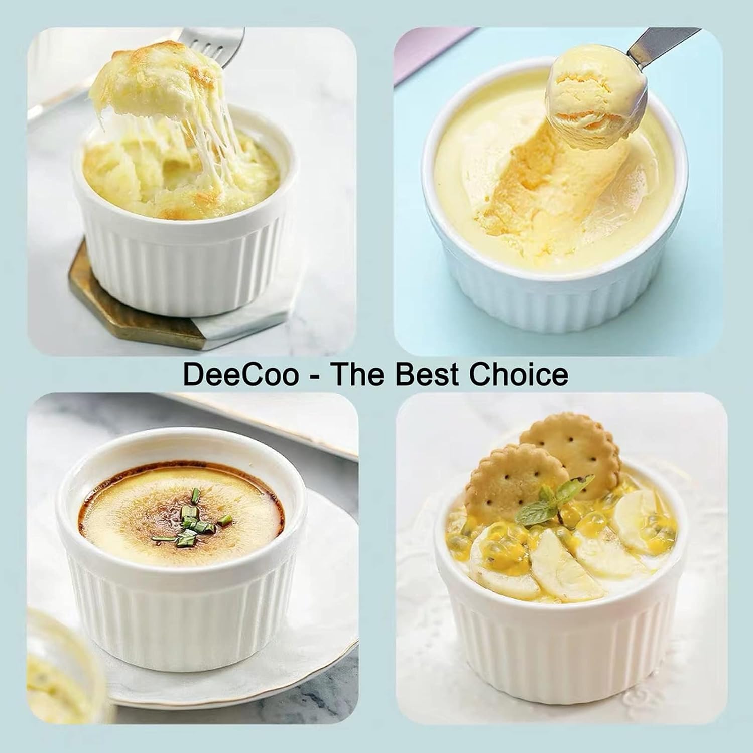 12 Pack Porcelain Souffle Dish Ramekins for Baking – 6 Ounce x 6, 8 Ounce x 6 - White Ramekins Bakeware Set Baking Cups for Creme Brulee Desserts Puddings Custard Ice Cream Lava Cake Snacks: Home & Kitchen