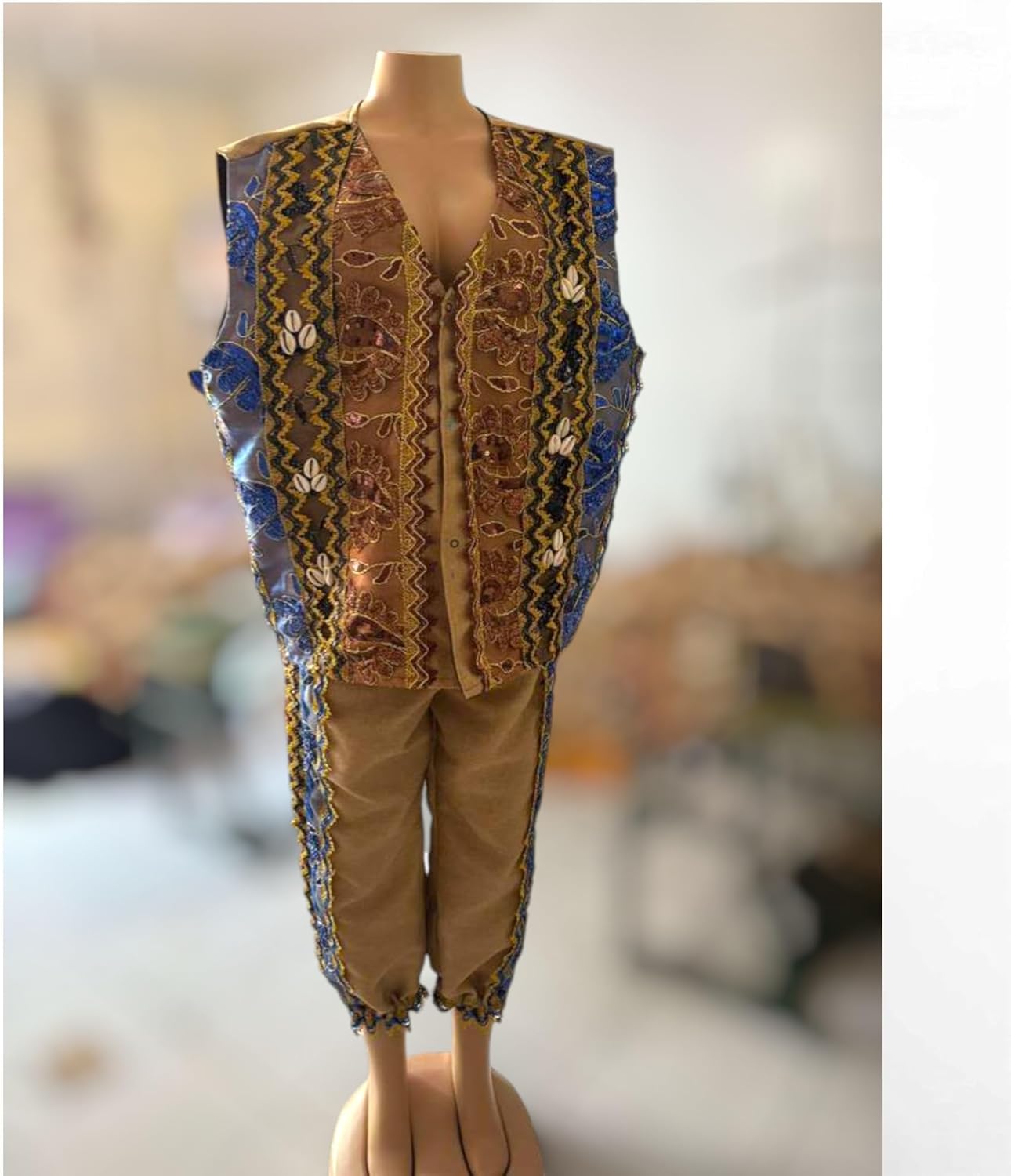San Lazaro Effimaye Men Clothing – Traditional Santeria Outfit for Men, Babalú Ayé Camino Effimaye Ceremonial Set, Afro-Cuban Religious Garment