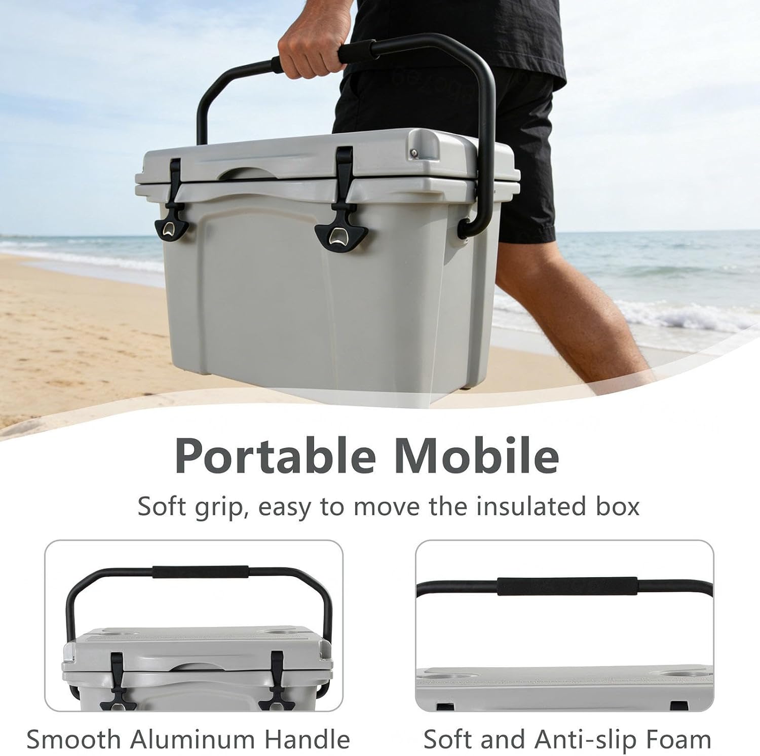 25QT Portable Cooler with Bottle Opener, Cup Holder, Forming Ruler and Portable Handle Outdoor Insulated Cooler Long-Term Insulation, for Camping, Fishing and Everyday Use