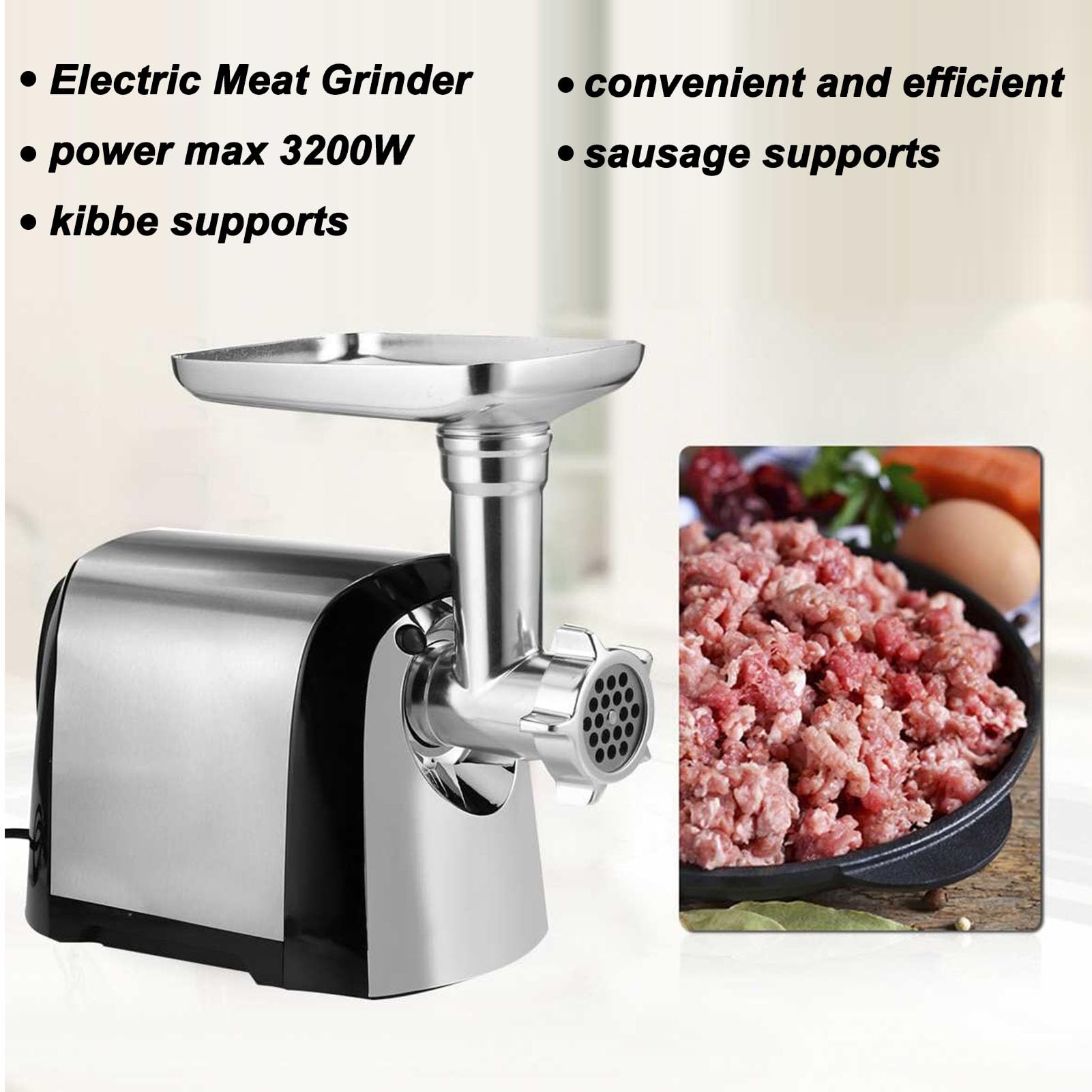 TOPINCN Picadora de Carne Eléctrica de 3200W, Embutidora de Salchichas, Procesador de Alimentos Compacto Resistente para Moler, Relleno de Salchichas y Cocinar