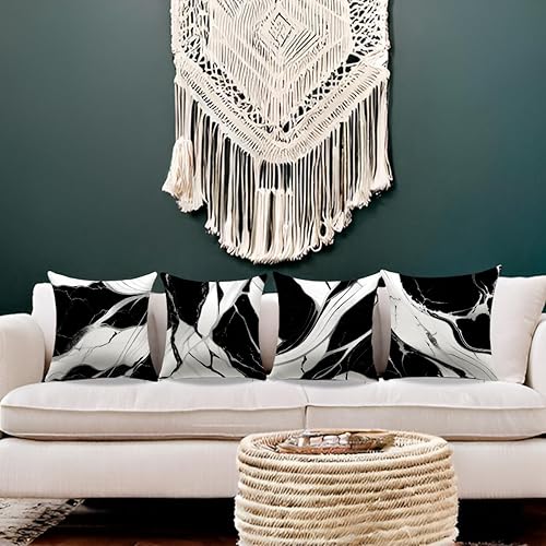 Miniatura 4 de YAJTJX Juego de 4 fundas de almohada abstractas grises y negras de 18 x 18 pulgadas, fundas de almohada decorativas para el hogar, sala de estar,